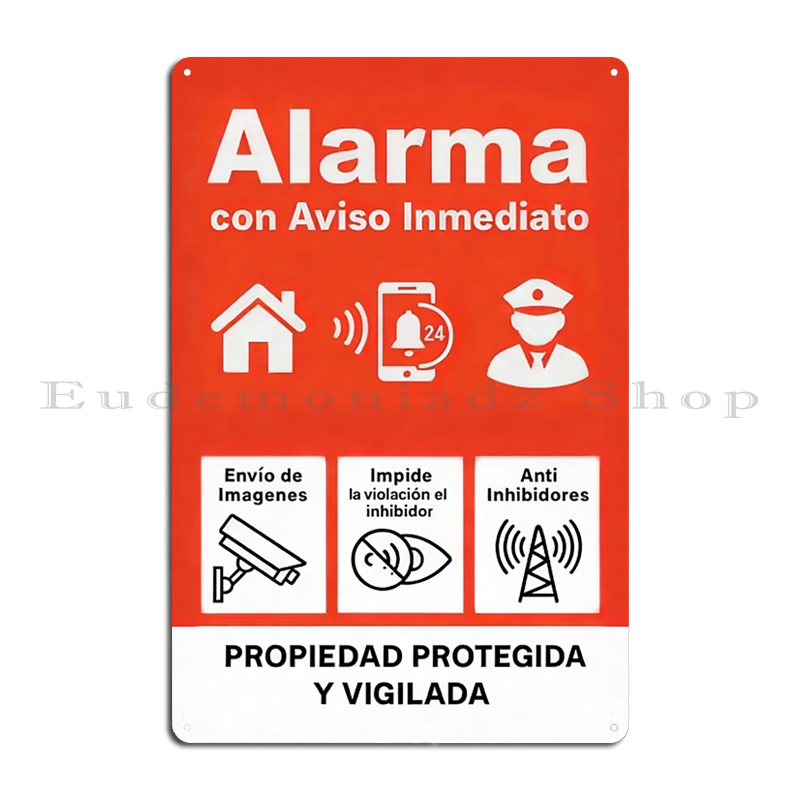 Home Security Business - Targa in Metallo Vintage con Sistema